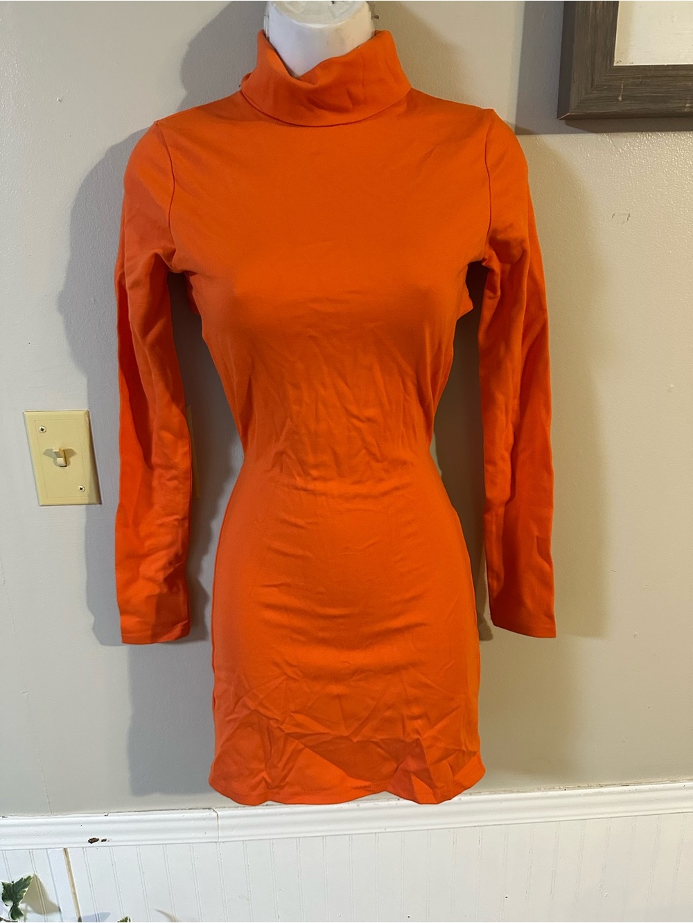 Edikted Bright Orange Long Sleeve Turtleneck Mini Dress